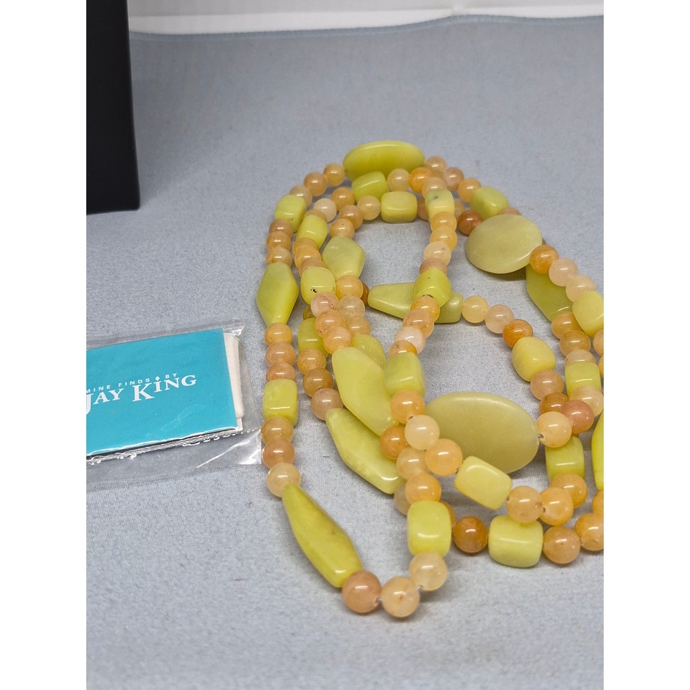 Jay King Necklace Lime Green Serpentine Orange Quartzite Long Beaded Strand - Picture 12 of 16